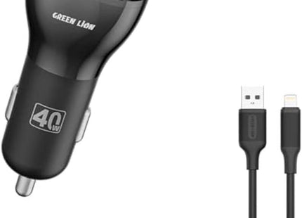 Green Lion Dual QC3.0 Car Charger 40W (QC 20W*2) With USB-A to Lightning Cable 1M