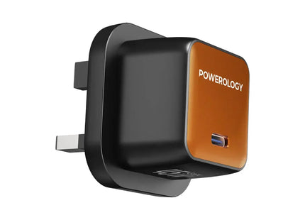 Powerology QX 45W Single Port UK GaN Adapter With Type-C Cable Black/Orange