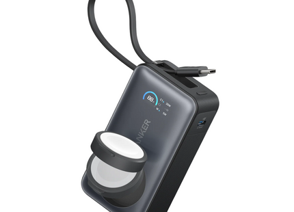 Anker Nano Power Bank 10000mAh with Built-In USB-C Cable and Apple Watch Charging 30W Black