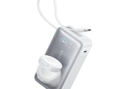 Anker Nano Power Bank 10000mAh with Built-In USB-C Cable and Apple Watch Charging 30W White