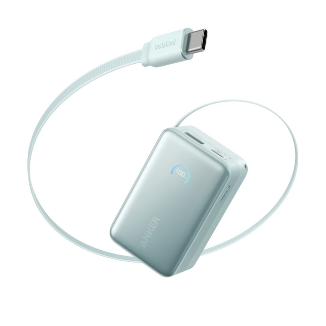 Anker Nano Power Bank 10000mAh with Built-in Retractable USB-C Cable 45W Green