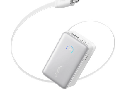 Anker Nano Power Bank 10000mAh with Built-in Retractable USB-C Cable 45W White