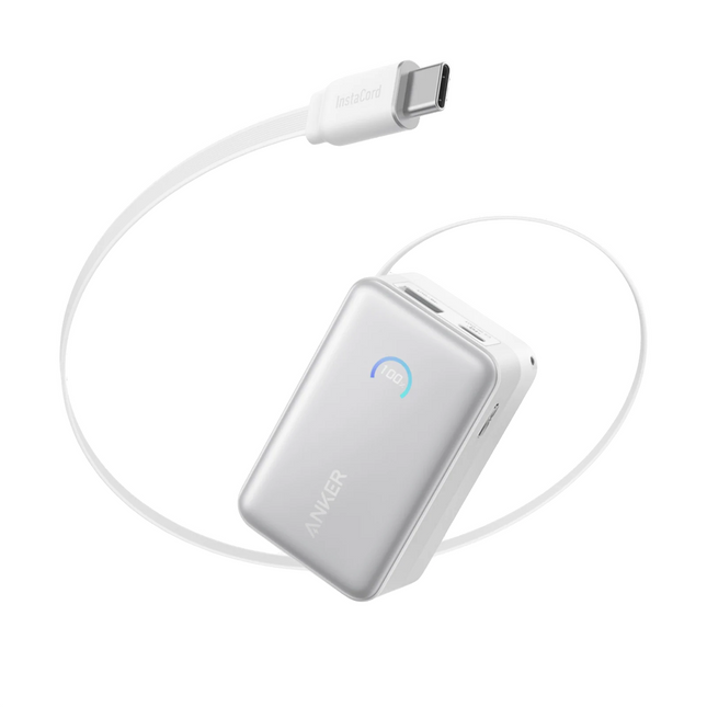 Anker Nano Power Bank 10000mAh with Built-in Retractable USB-C Cable 45W White