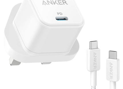 Anker PowerPort III Cube Charger White 20W with USB-C to USB-C Braided Cable 3ft White