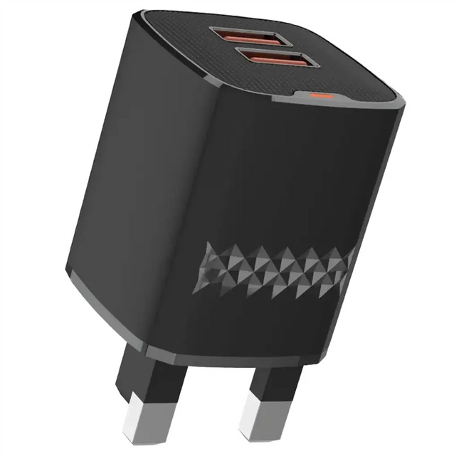 Green Lion Dual Port Wall Charger UK Plug 2 USB-A Port USB-A to USB-C 1m Cable