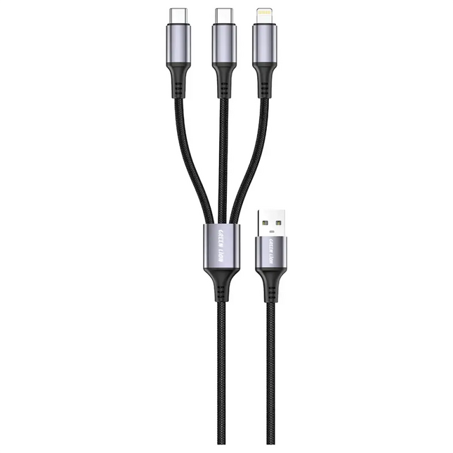 Green Lion 3 IN 1 USB-A 1M Cable with 2 USB-C / Lightning 27W