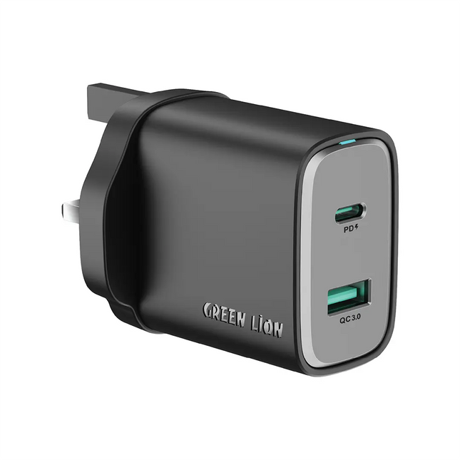Green Lion Supra 45W UK GaN Wall Charger USB-A & USB-C Ports with C To C Cable
