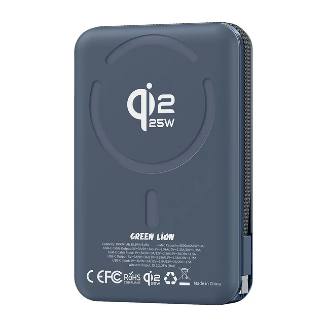 Green Lion WELLINGTON 10000mAh Magsafe Power Bank PD 35W Blue