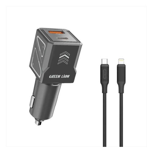Green Lion Dual Volt Car Charger PD+QC 60W C to L 1m Cable