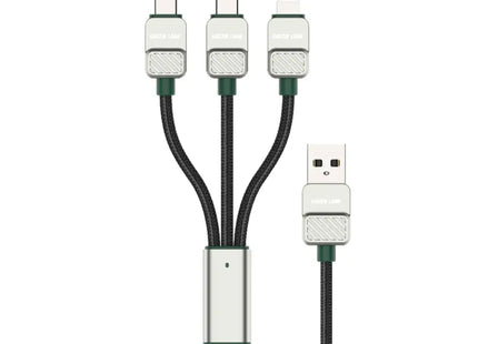 Green Lion 3-in-1 Cable Braided USB A to USB-C, USB-C, Lightning 1.2m Black & Dark Green