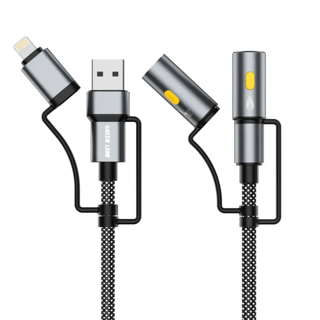 Green Lion 6 in1 Cable Charging, Led Light, Ignition 1.2m PD 60W Gray