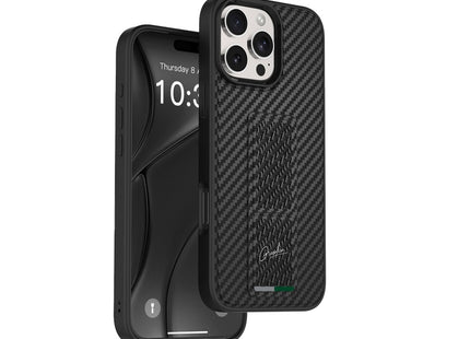 Green Lion GripX Multi-Functional Kickstand for iPhone 16 Pro Matte Carbon Leather