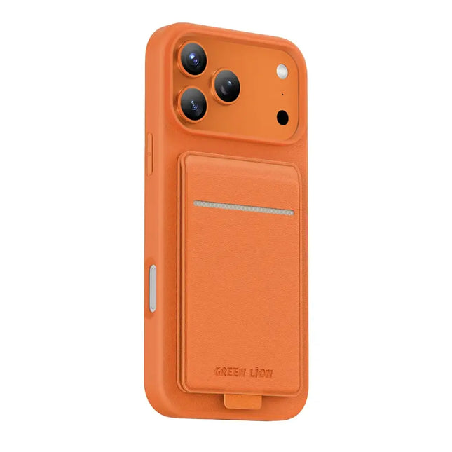 Green Lion Regal Magsafe Leather Case with Card Holder for iPhone 17 Pro Max Orange