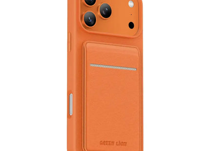 Green Lion Regal Magsafe Leather Case with Card Holder for iPhone 17 Pro Orange