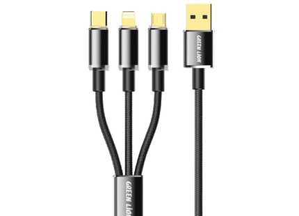 Green Lion Transparent 3 In 1 USB-A to USB-C, Lightning, Micro 1m Black