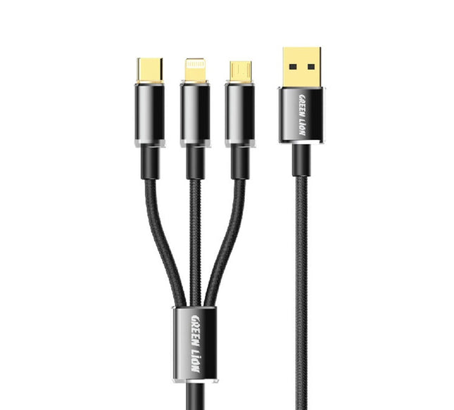 Green Lion Transparent 3 In 1 USB-A to USB-C, Lightning, Micro 1m Black