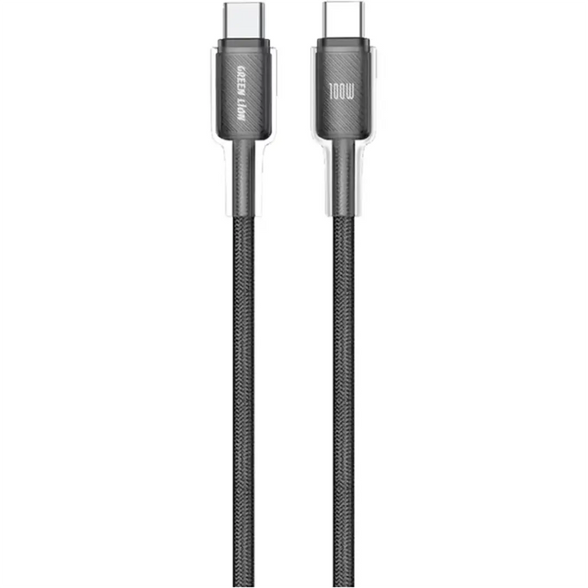 Green Lion USB-C to USB-C Transparent PC Casing 1m Braided Cable PD 100W Black