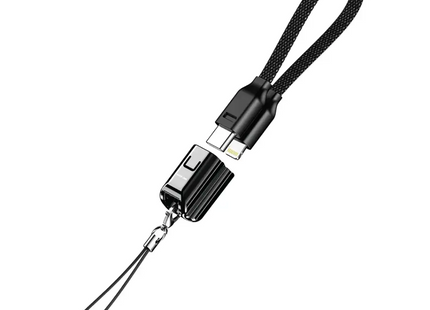 Green Lion Lanyard Cable USB-C To Lightning 15cm Braided 30W Black