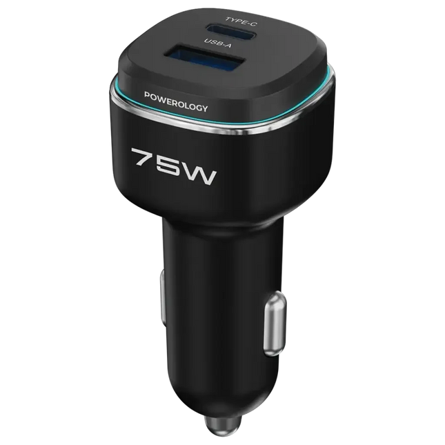 Powerology 75W Dual-Port High-Power Car Charger with Lightning Cable
