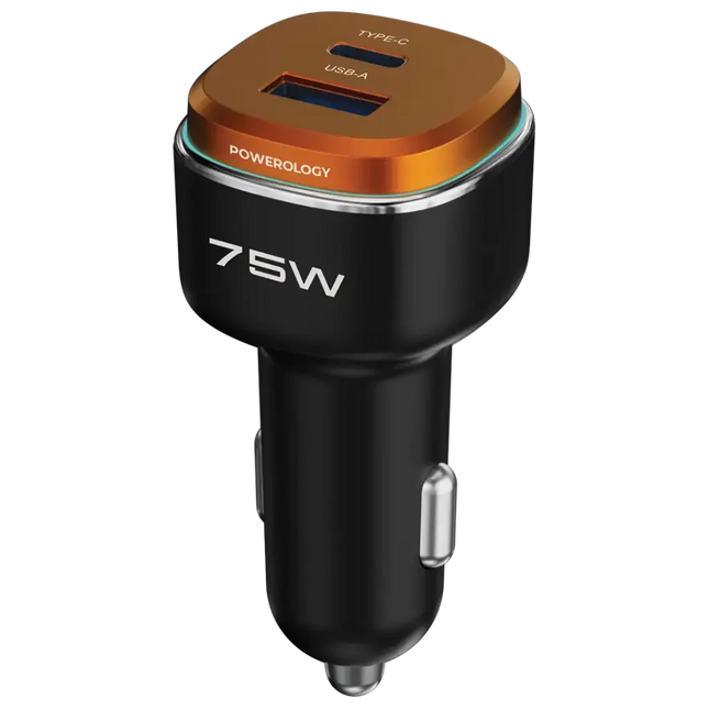 Powerology 75W Dual-Port High-Power Car Charger with Lightning Cable