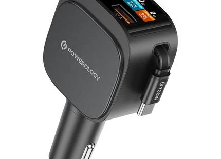 Powerology VoltMax 130W Pro Fast Car Charger with Retractable Cable