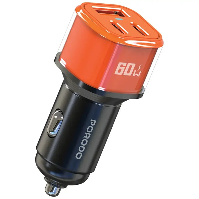 Porodo 60W Averin Multi-Port Car Charger Aluminum Alloy Housing Orange