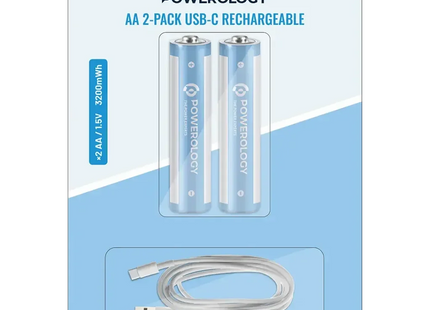 Powerology AA 2-Pack USB-C Rechargeable