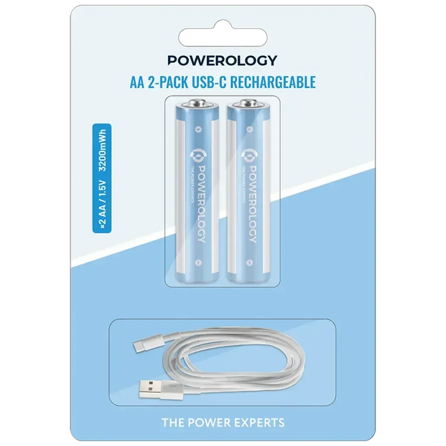 Powerology AA 2-Pack USB-C Rechargeable