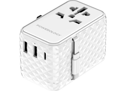 Powerology GaN 20W PD Universal Adapter Retractable Type-C Cable White