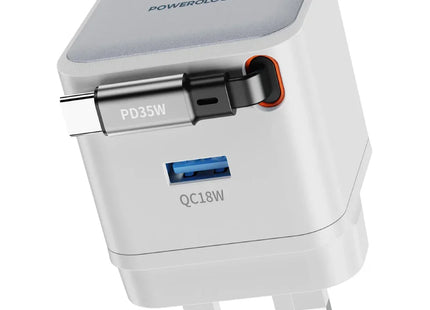 Powerology Dual Port | Retractable GaN Charger White