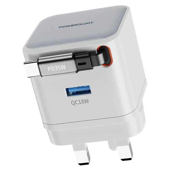 Powerology Dual Port | Retractable GaN Charger White