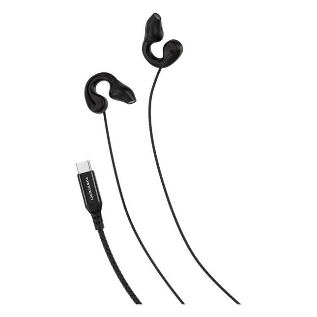 Powerology Voro Earhook USB-C Wired Earphones Black