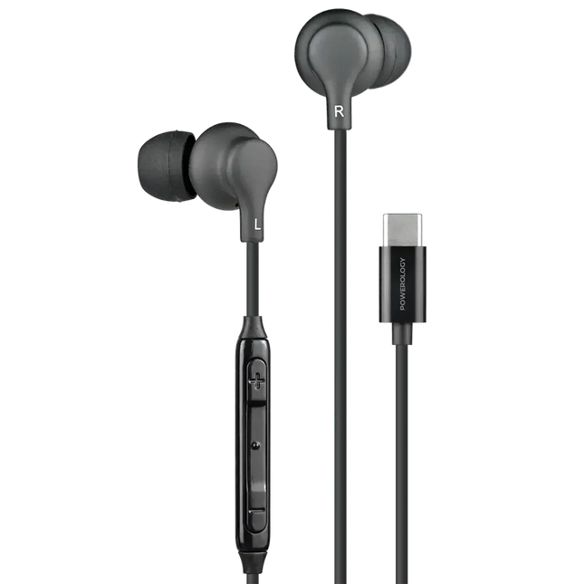 Powerology Type-C In-Ear Stereo Earphones Black