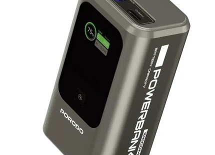 Porodo 10000mAh Mini Power Bank with Real-Time Display Grey