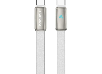 Porodo 100W LED USB-C To USB-C Leather Cable Charging & Data Transfer White