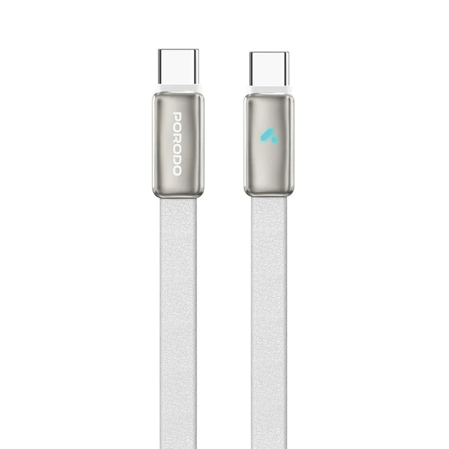 Porodo 100W LED USB-C To USB-C Leather Cable Charging & Data Transfer White