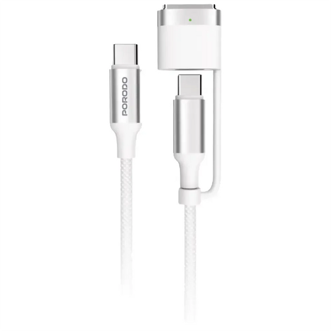 Porodo 2-In-1 Cable MagSafe 3 Charging Cable With USB-C to USB-C White