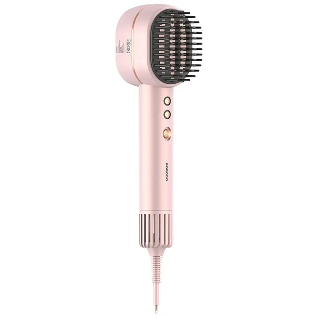 Porodo 2-In-1 Hair Dryer & Straightener Brush with Smart Temperature Pink