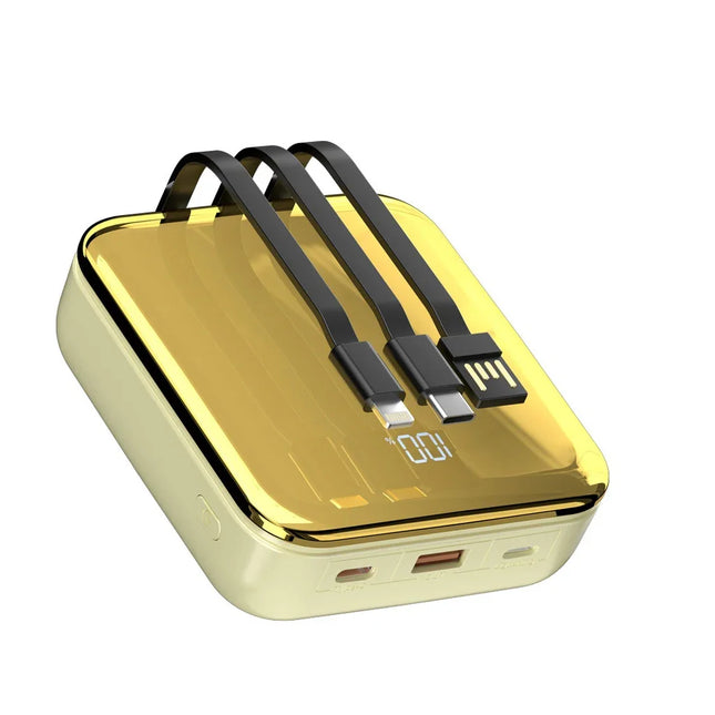Porodo 20000mAh Mirror Power Bank Built-In Charge & Re-Charge Cables Gold
