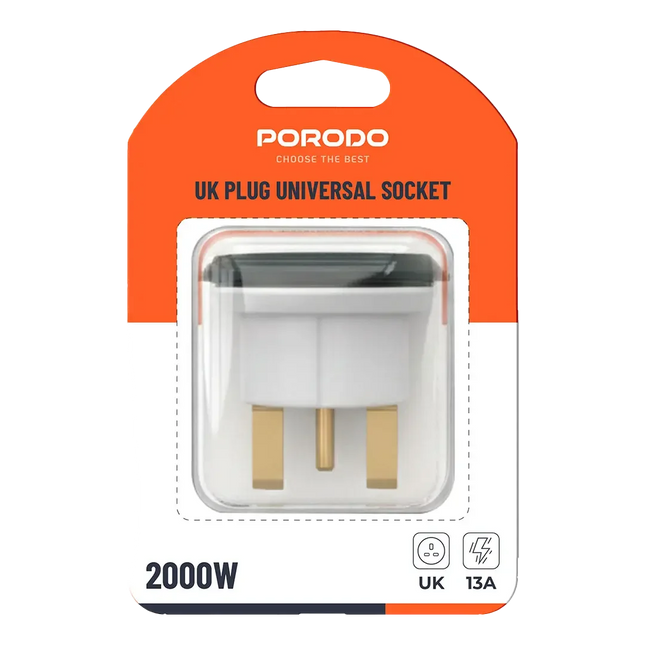 Porodo 2000W UK Plug Universal Socket White & Black