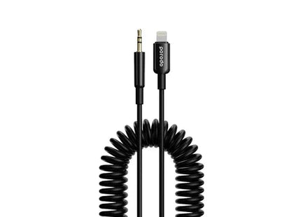 Porodo 3.5MM Lightning AUX Coiled Audio Cable Convenient Tangle-Free Design 1.2m/4ft Black