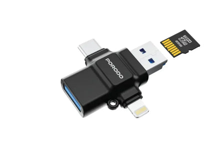 Porodo 4-in-1 OTG Adapter, TF Card Reader Black