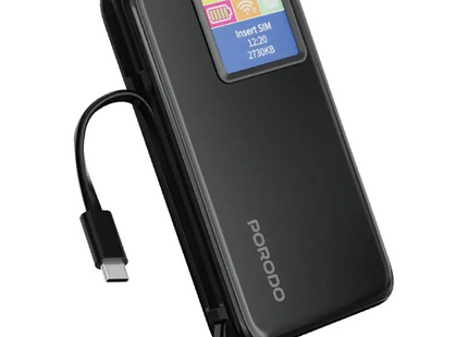 Porodo 4G LTE | WIFI 6 Pocket Router and 10000mAh Power Bank Black