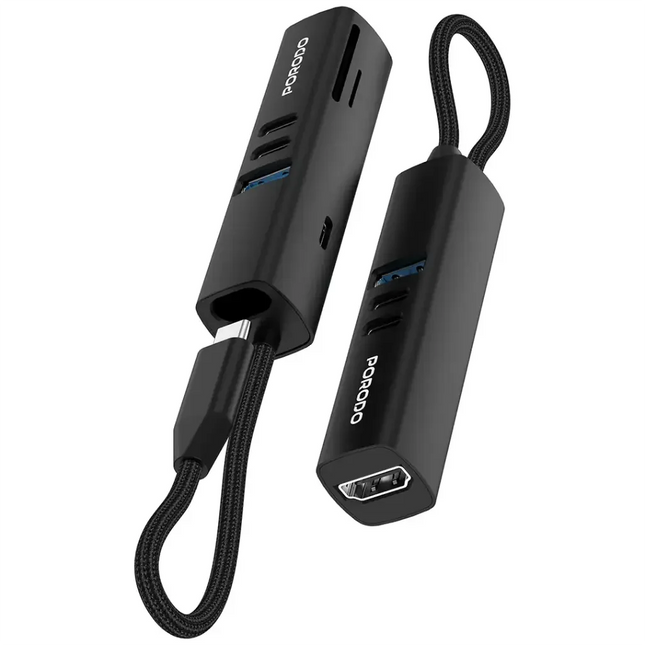 Porodo 7-In-1 Multi-Port USB Hub With 5 Gbps Transfer Speed Black