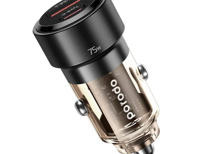 Porodo 75W Dual Port Transparent Aluminum Car Charger Black