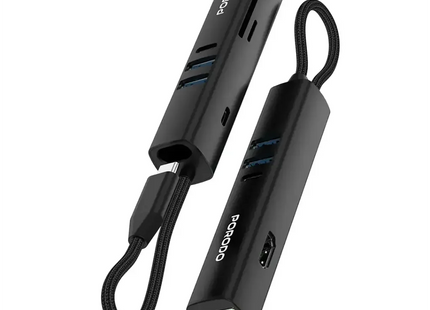 Porodo 8-In-1 Multi-Port USB Hub With 5 Gbps Transfer Speed Black