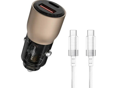 Porodo 95W Car Charger Transparent With 0.9M USB-C Cable Desert Titanium