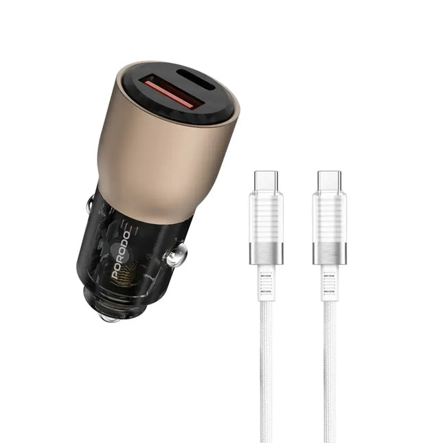 Porodo 95W Car Charger Transparent With 0.9M USB-C Cable Desert Titanium
