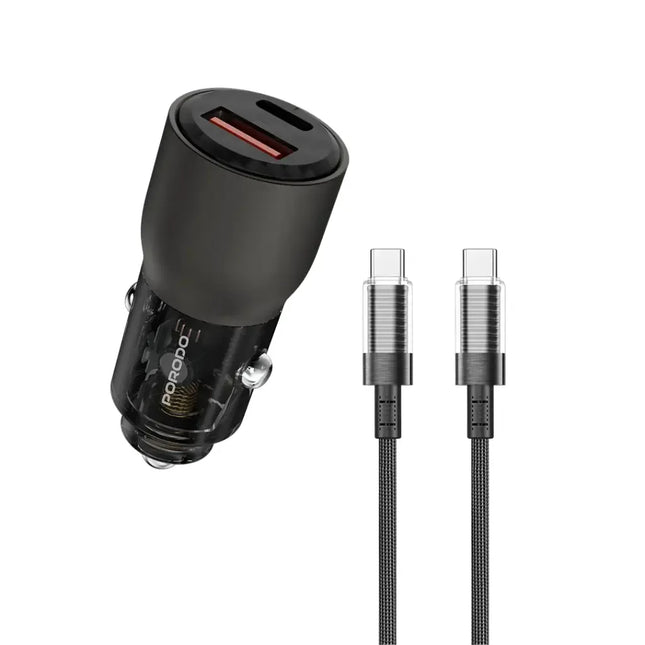 Porodo 95W Car Charger Transparent With 0.9M USB-C Cable Grey