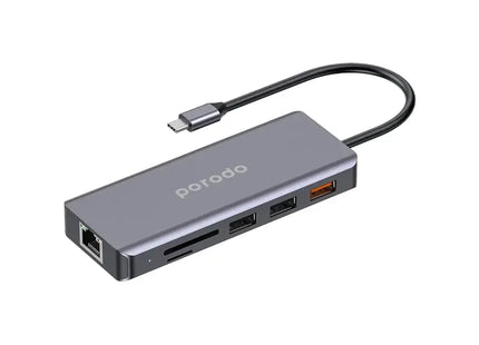Porodo 9-In-1 HDMI Ethernet USB-C Hub Gray